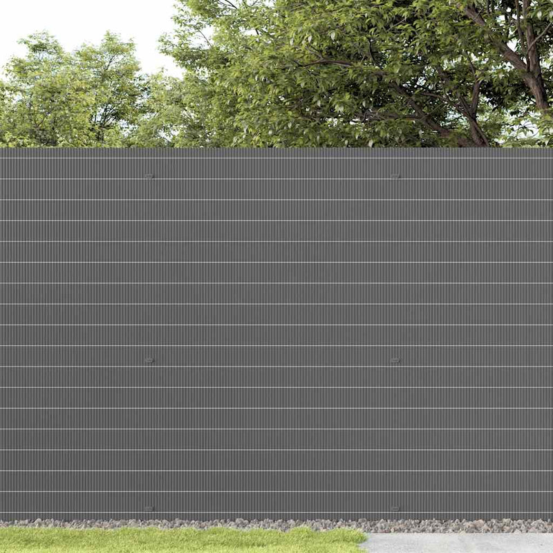 Afbeelding laden in galerijviewer, Vidaxl tuinhek dubbelzijdig grijs 1,8x5 m pvc
