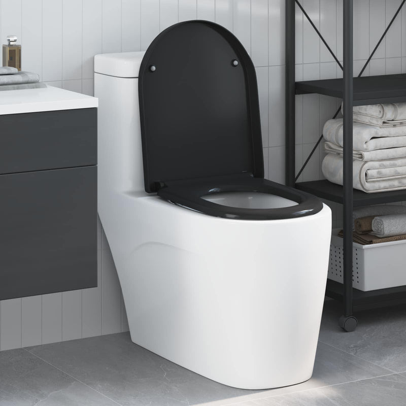 Chargez l'image dans la visionneuse de la galerie, Vidaxl toiletzitting zwart 49 x 36 x 4 cm duroplast
