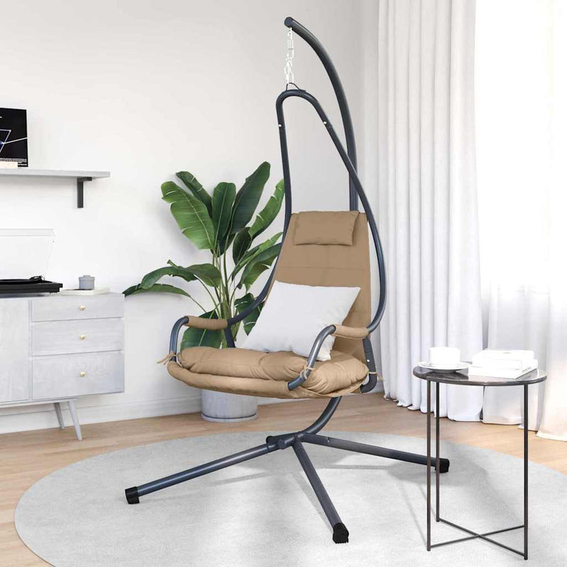 Afbeelding laden in galerijviewer, Vidaxl hangende ei-stoel taupe 94 x 107 x 196,5 cm staal
