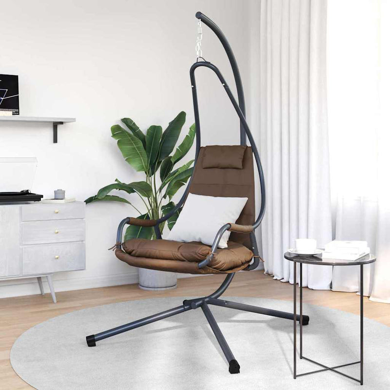 Afbeelding laden in galerijviewer, Vidaxl hangende ei-stoel koffiebruin 94 x 107 x 196,5 cm staal

