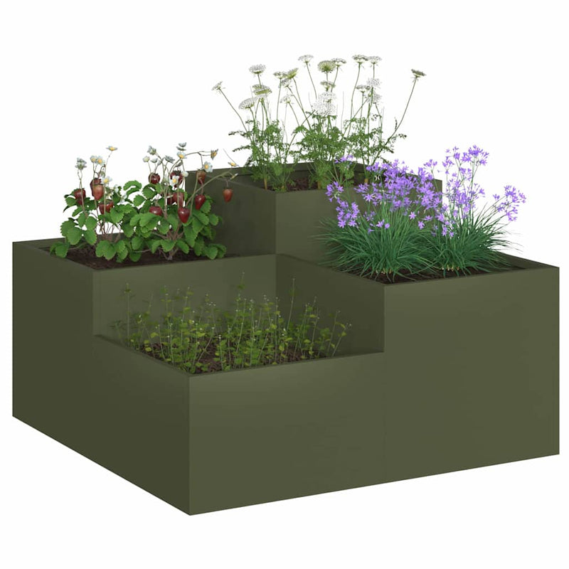 Afbeelding laden in galerijviewer, Vidaxl tuin bloempot olijfgroen 80 x 80 x 48 cm staal
