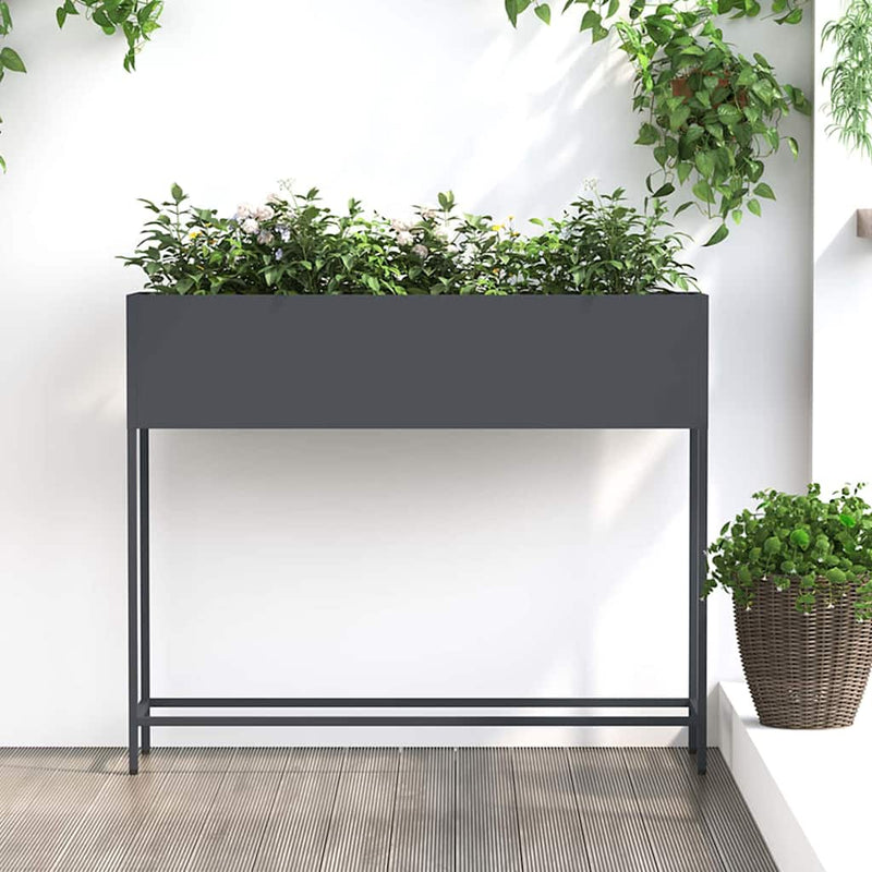 Afbeelding laden in galerijviewer, Vidaxl verhoogde tuin plantbak antraciet 100 x 26 x 82 cm staal
