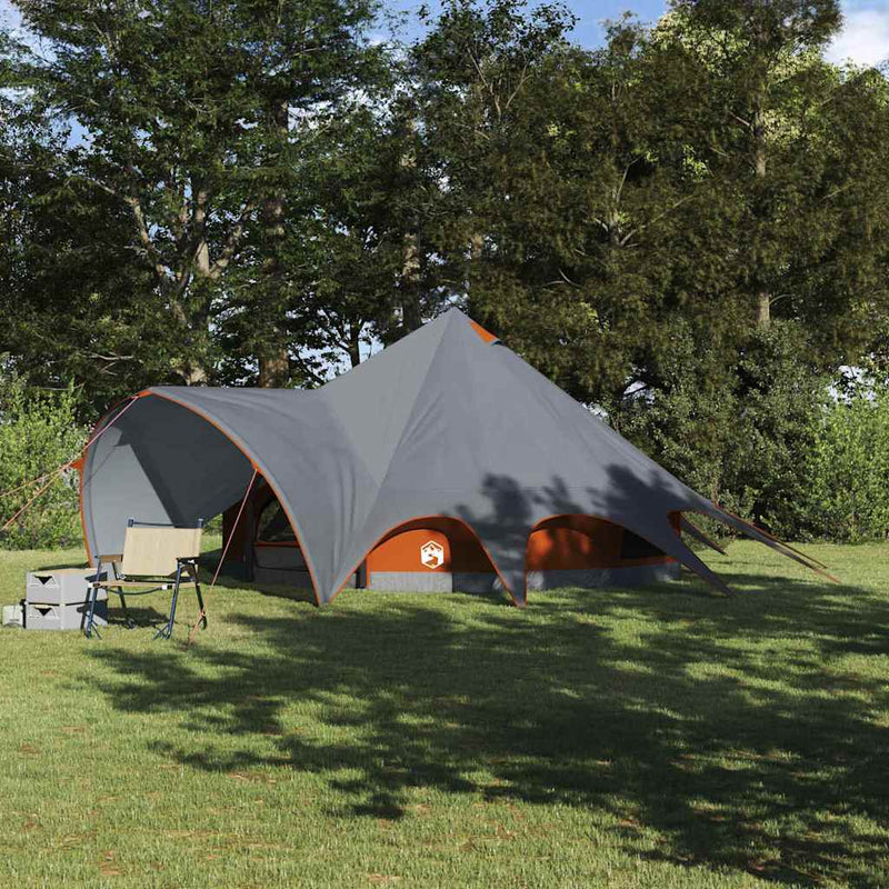 Chargez l'image dans la visionneuse de la galerie, Vidaxl teepee tent met dak grijs en oranje 600 x 600 x 347 cm
