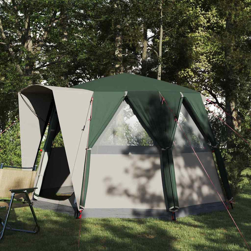 Afbeelding laden in galerijviewer, Vidaxl huisje tent met dak met opslag groen en wit 320 x 320 x 203 cm
