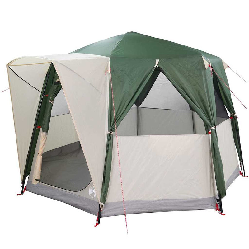 Afbeelding laden in galerijviewer, Vidaxl huisje tent met dak met opslag groen en wit 320 x 320 x 203 cm
