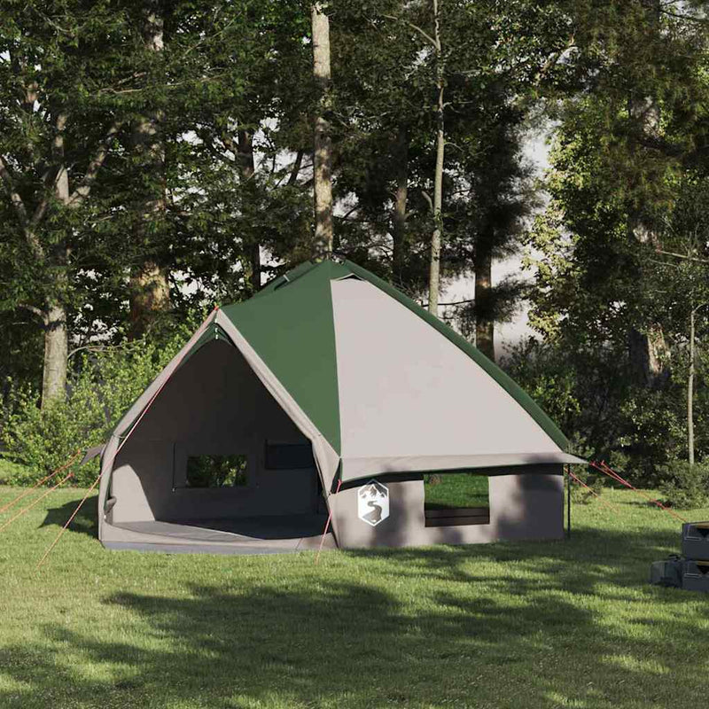 Afbeelding laden in galerijviewer, Vidaxl teepee tent met dak met opslag groen en wit 490 x 410 x 210 cm

