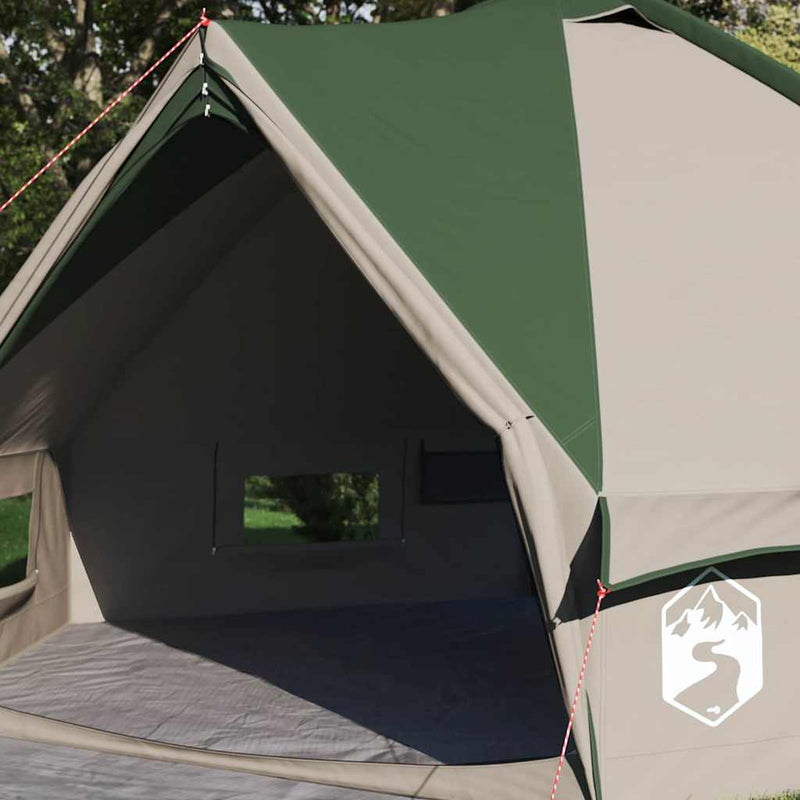 Afbeelding laden in galerijviewer, Vidaxl teepee tent met dak met opslag groen en wit 490 x 410 x 210 cm
