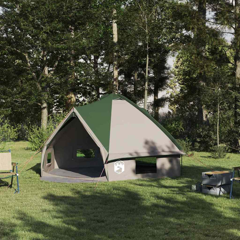 Afbeelding laden in galerijviewer, Vidaxl teepee tent met dak met opslag groen en wit 490 x 410 x 210 cm
