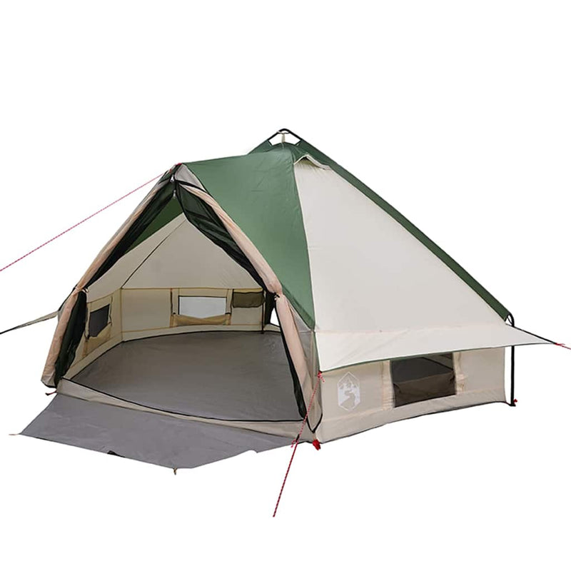 Afbeelding laden in galerijviewer, Vidaxl teepee tent met dak met opslag groen en wit 490 x 410 x 210 cm
