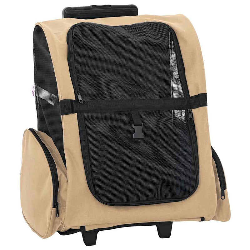 Afbeelding laden in galerijviewer, Vidaxl huisdierentrolley 3-in-1 48x32x(57-106) cm oxford stof zandkleurig
