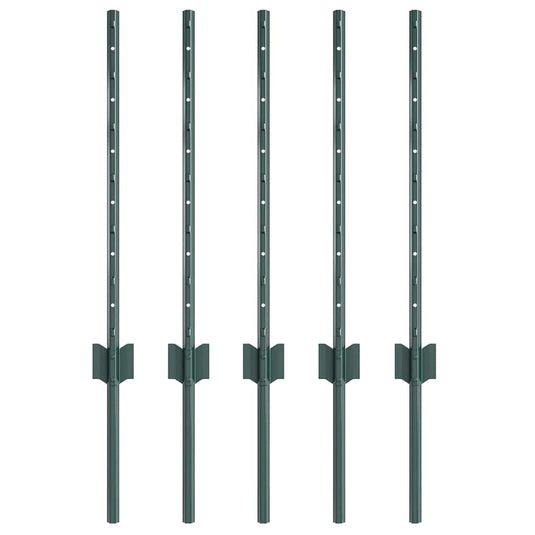Vidaxl afrasteringspaal 5 pcs groen 100 cm staal
