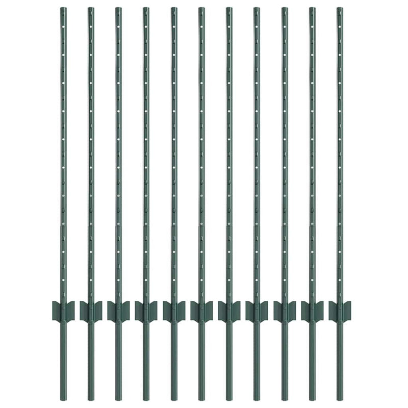 Afbeelding laden in galerijviewer, Vidaxl afrasteringspaal 11 pcs groen 100 cm staal
