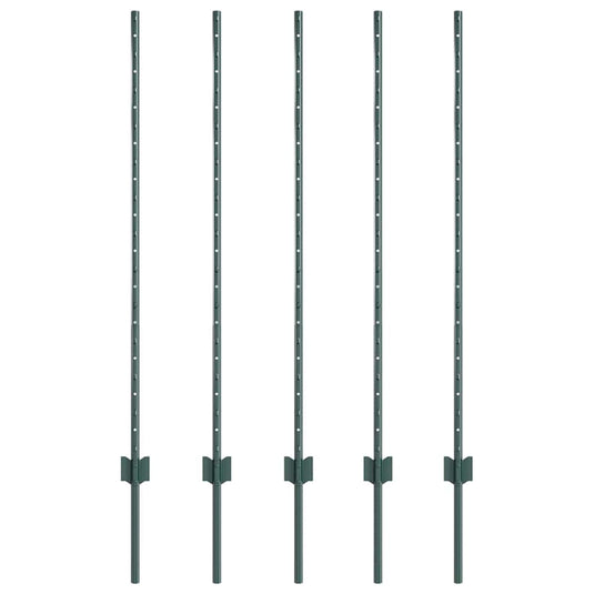 Vidaxl afrasteringspaal 5 pcs groen 120 cm staal