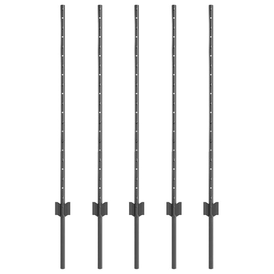Vidaxl afrasteringspaal 5 pcs grijs 100 cm staal