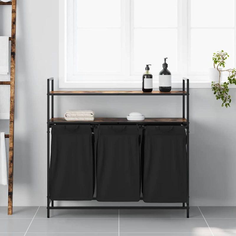 ギャラリービューアに画像をロードする, Vidaxl wasmand 3 vakken met planken gerookt eikenkleurig
