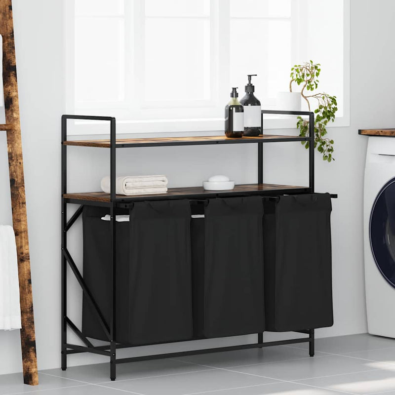 ギャラリービューアに画像をロードする, Vidaxl wasmand 3 vakken met planken gerookt eikenkleurig
