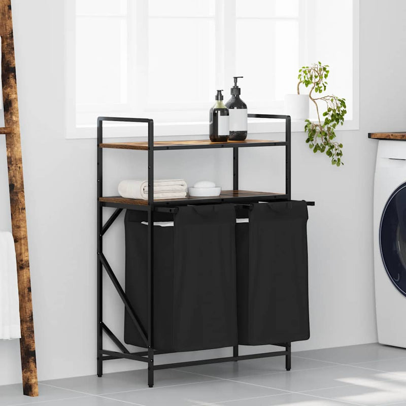 ギャラリービューアに画像をロードする, Vidaxl wasmand 2 vakken met planken gerookt eikenkleurig
