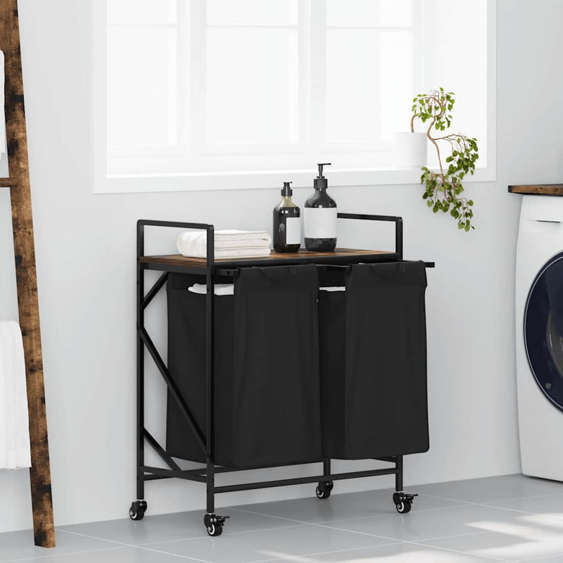 ギャラリービューアに画像をロードする, Vidaxl wasmand 2 vakken met planken gerookt eikenkleurig
