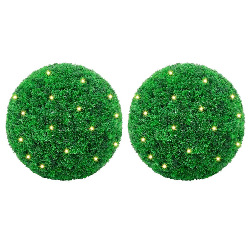 Chargez l'image dans la visionneuse de la galerie, Vidaxl kunstbuxusballen met led-verlichting 2 st 27 cm groen
