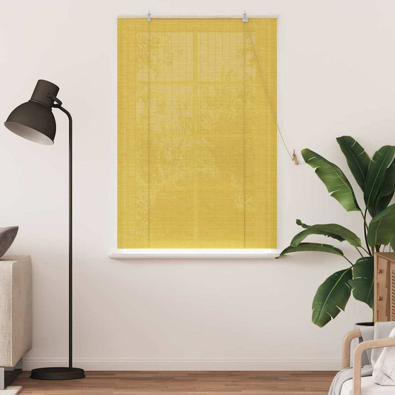 Chargez l'image dans la visionneuse de la galerie, Vidaxl rolgordijn met gordijnen geel 120 x 160 cm bamboe
