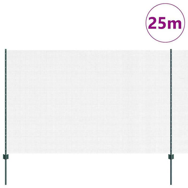 Afbeelding laden in galerijviewer, Vidaxl hek met paal groen 1,5 x 25 m staal en pvc
