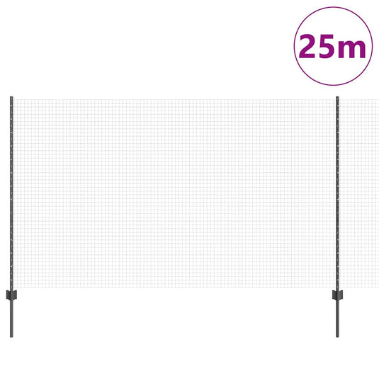 Vidaxl hek met paal grijs 1,4 x 25 m staal en pvc