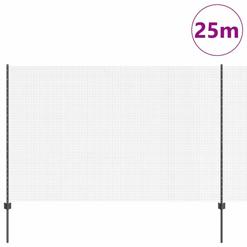 ギャラリービューアに画像をロードする, Vidaxl hek met paal grijs 1,5 x 25 m staal en pvc
