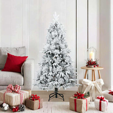 Vidaxl kunst kerstboom met geveerde takken, sneeuw bedekt wit 150 cm