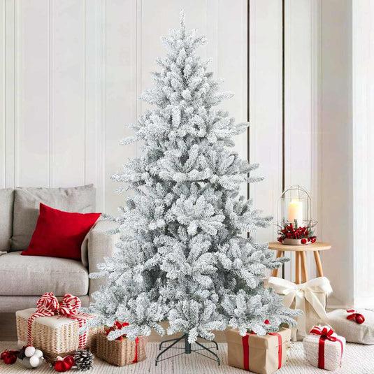 Vidaxl kunst kerstboom met geveerde takken, sneeuw bedekt wit 180 cm