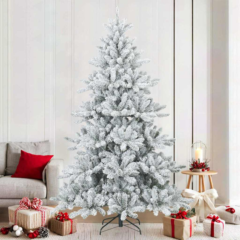 Afbeelding laden in galerijviewer, Vidaxl kunst kerstboom met geveerde takken, sneeuw bedekt wit 210 cm
