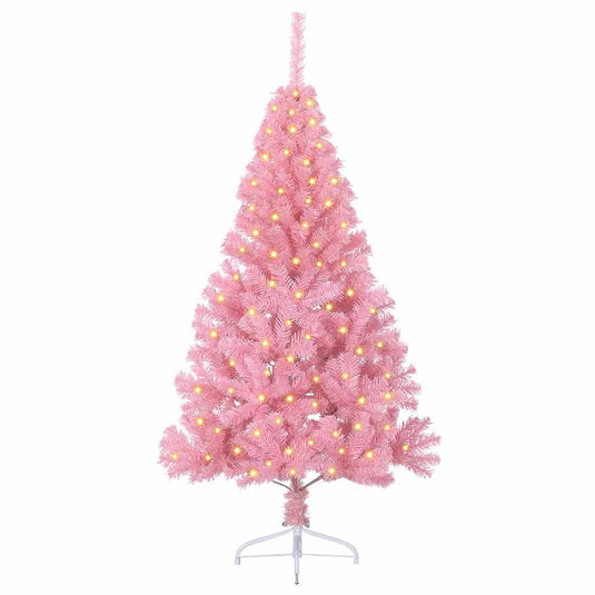Vidaxl kunstmatig voorverlicht kerstboom met 150 led roze 120 cm pvc