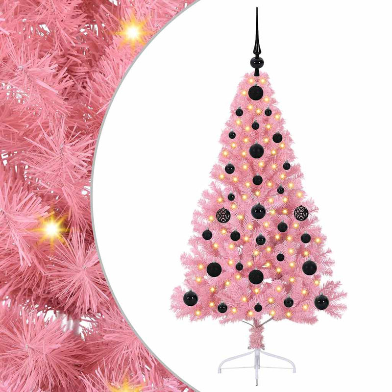 Afbeelding laden in galerijviewer, Vidaxl kunstmatig voorverlicht kerstboom met 150 led roze 120 cm pvc
