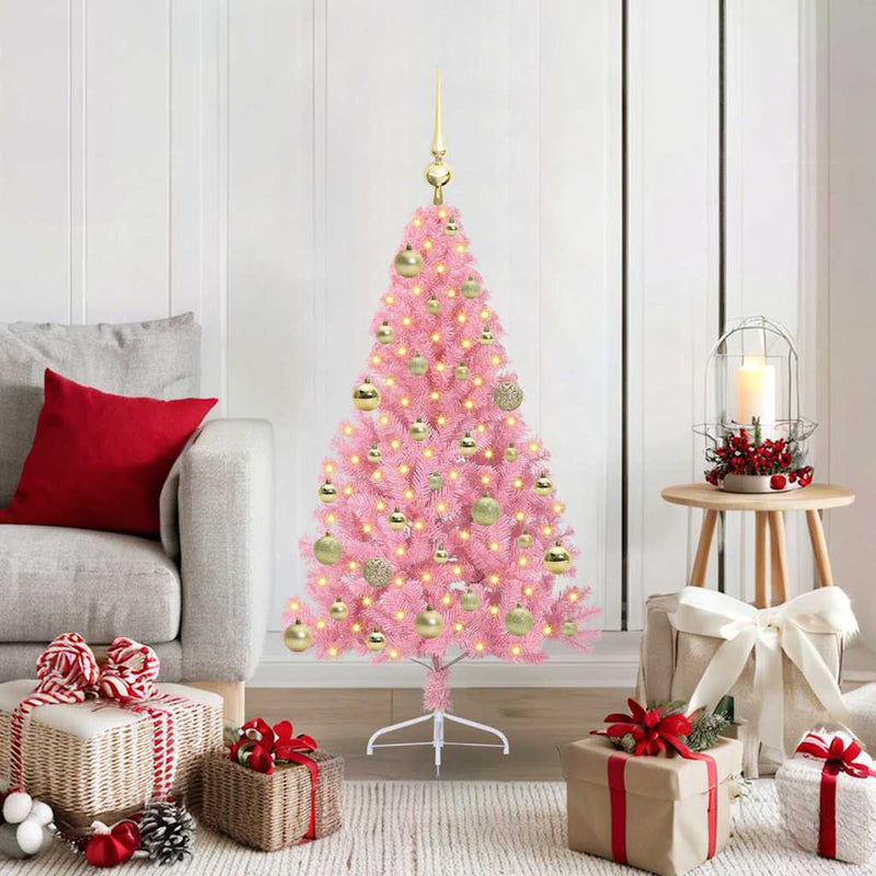 Afbeelding laden in galerijviewer, Vidaxl kunstmatig voorverlicht kerstboom met 150 led roze 120 cm pvc
