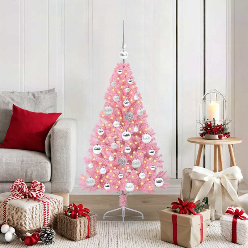 Chargez l'image dans la visionneuse de la galerie, Vidaxl kunstmatig voorverlicht kerstboom met 150 led roze 120 cm pvc
