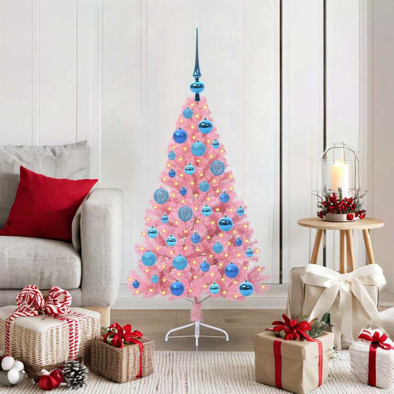 Afbeelding laden in galerijviewer, Vidaxl kunstmatig voorverlicht kerstboom met 150 led roze 120 cm pvc
