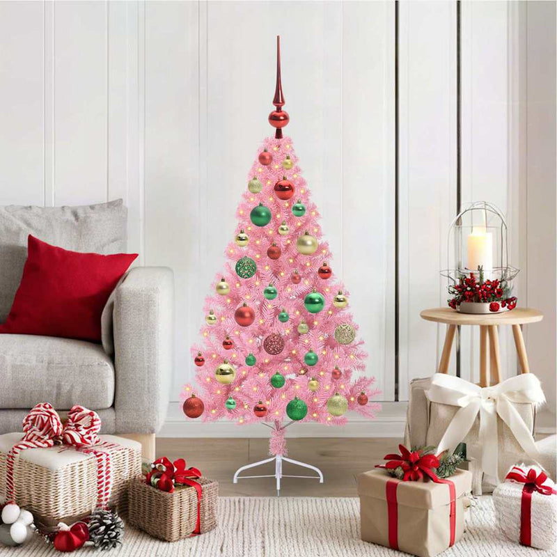 Afbeelding laden in galerijviewer, Vidaxl kunstmatig voorverlicht kerstboom met 150 led roze 120 cm pvc
