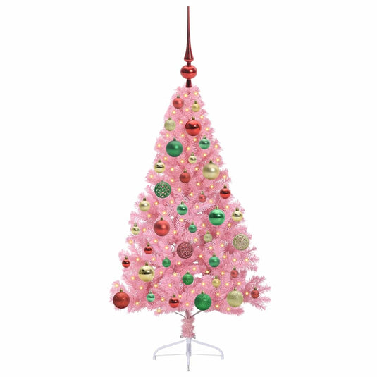Vidaxl kunstmatig voorverlicht kerstboom met 150 led roze 120 cm pvc