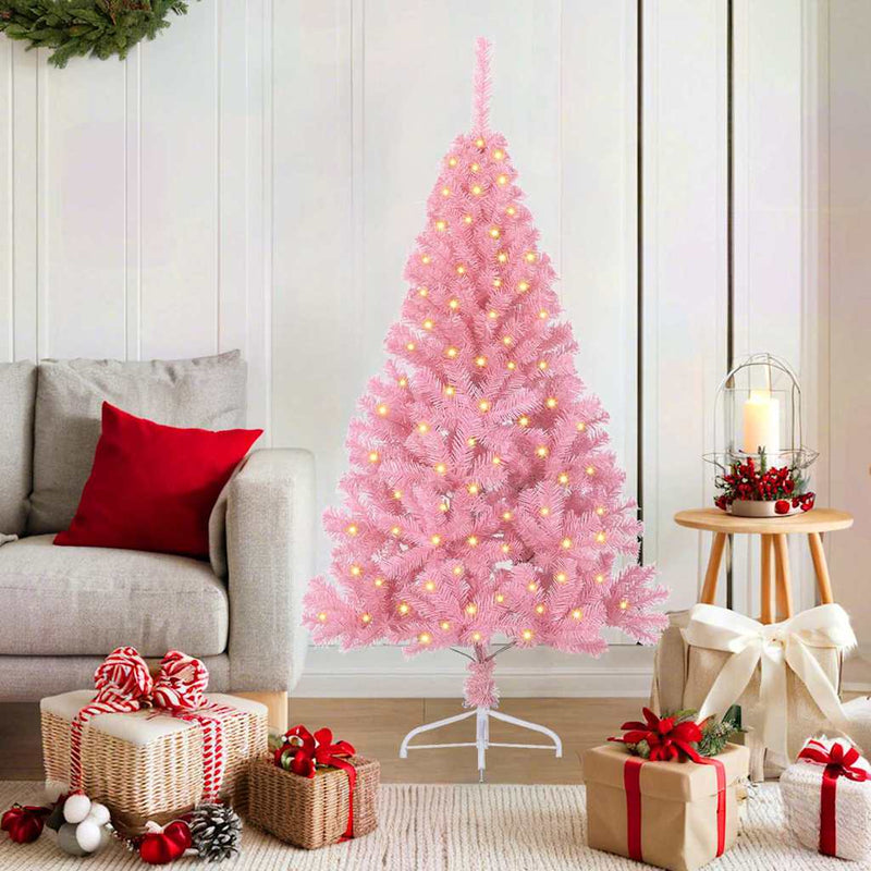 Afbeelding laden in galerijviewer, Vidaxl kunstmatig voorverlicht kerstboom met 150 led roze 150 cm pvc
