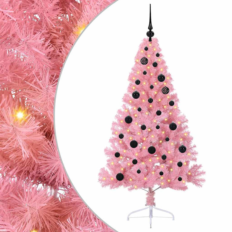 Afbeelding laden in galerijviewer, Vidaxl kunstmatig voorverlicht kerstboom met 150 led roze 150 cm pvc
