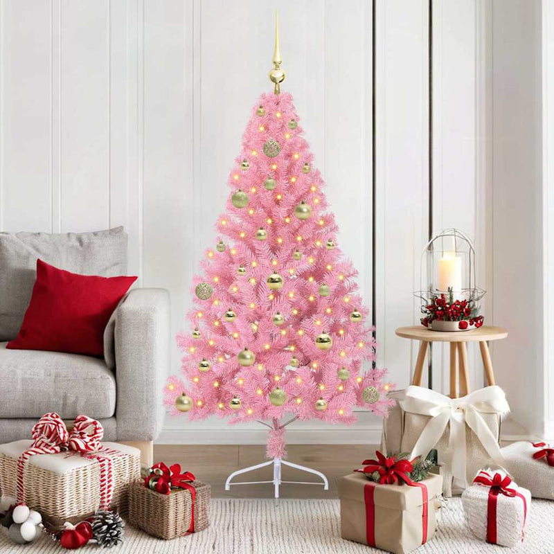 Afbeelding laden in galerijviewer, Vidaxl kunstmatig voorverlicht kerstboom met 150 led roze 150 cm pvc
