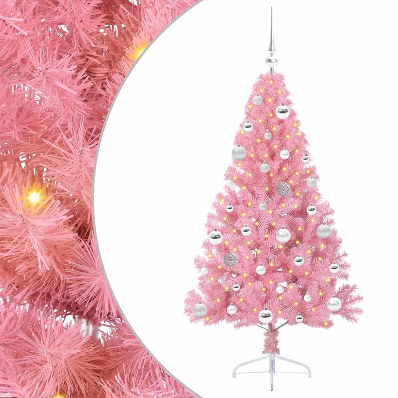 Afbeelding laden in galerijviewer, Vidaxl kunstmatig voorverlicht kerstboom met 150 led roze 150 cm pvc

