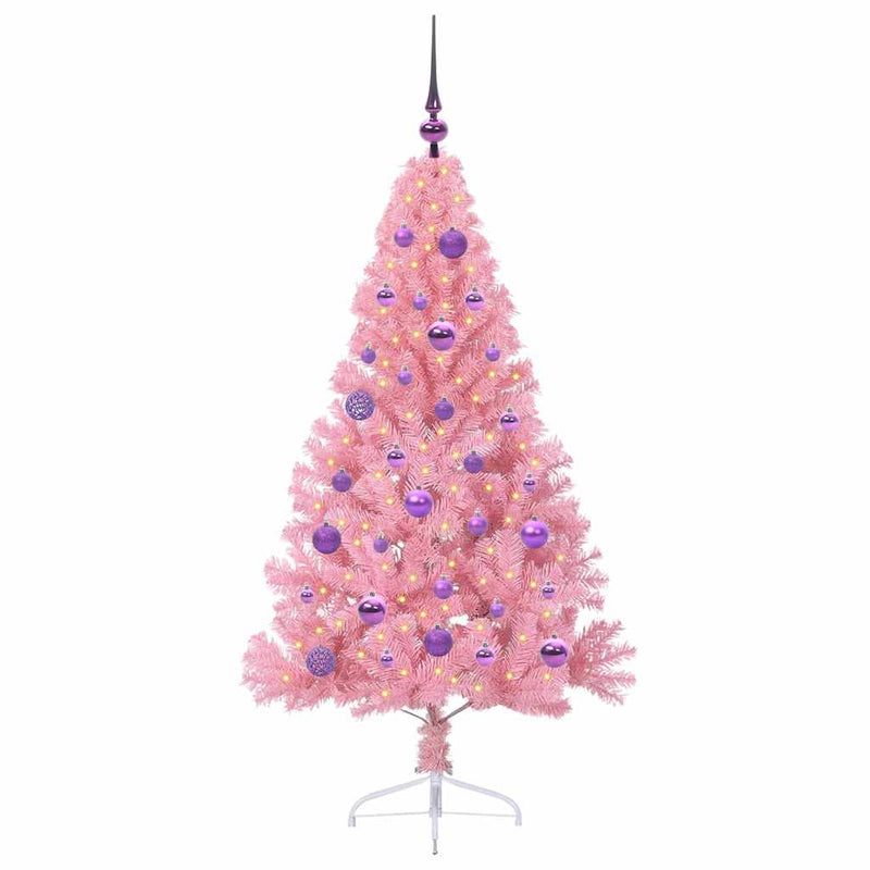 Afbeelding laden in galerijviewer, Vidaxl kunstmatig voorverlicht kerstboom met 150 led roze 150 cm pvc

