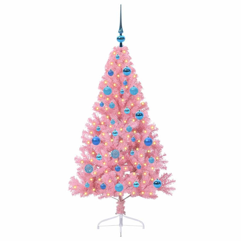 Afbeelding laden in galerijviewer, Vidaxl kunstmatig voorverlicht kerstboom met 150 led roze 150 cm pvc
