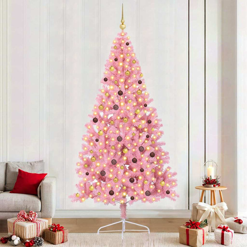 Chargez l'image dans la visionneuse de la galerie, Vidaxl kunstmatig voorverlicht kerstboom met 300 led roze 240 cm pvc
