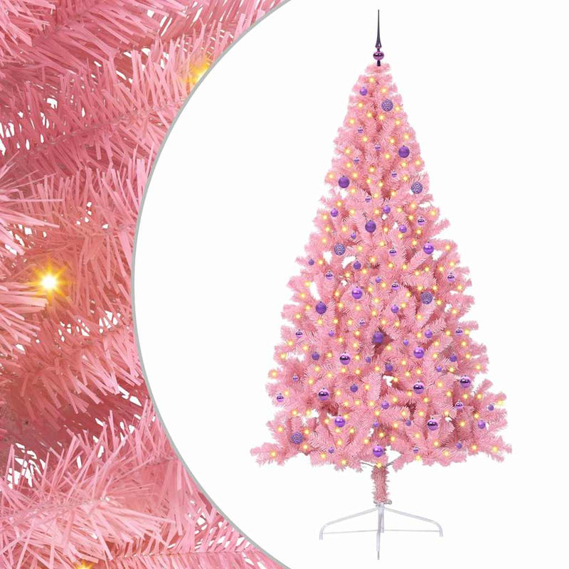 Chargez l'image dans la visionneuse de la galerie, Vidaxl kunstmatig voorverlicht kerstboom met 300 led roze 240 cm pvc
