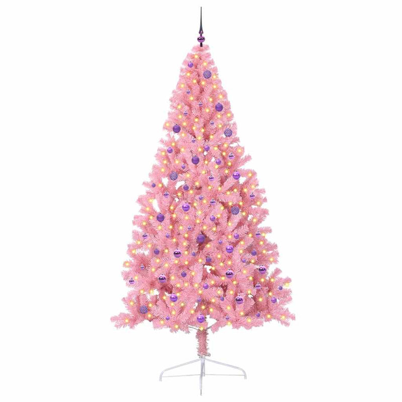 Chargez l'image dans la visionneuse de la galerie, Vidaxl kunstmatig voorverlicht kerstboom met 300 led roze 240 cm pvc
