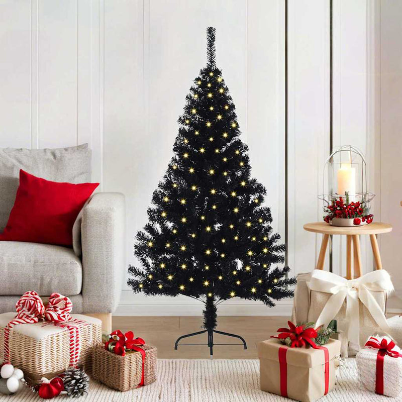 ギャラリービューアに画像をロードする, Vidaxl kunstmatig voorverlicht kerstboom met 150 led zwart 120 cm pvc
