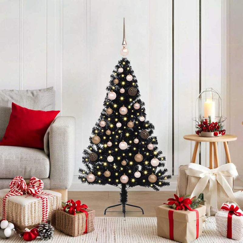 Afbeelding laden in galerijviewer, Vidaxl kunstmatig voorverlicht kerstboom met 150 led zwart 120 cm pvc
