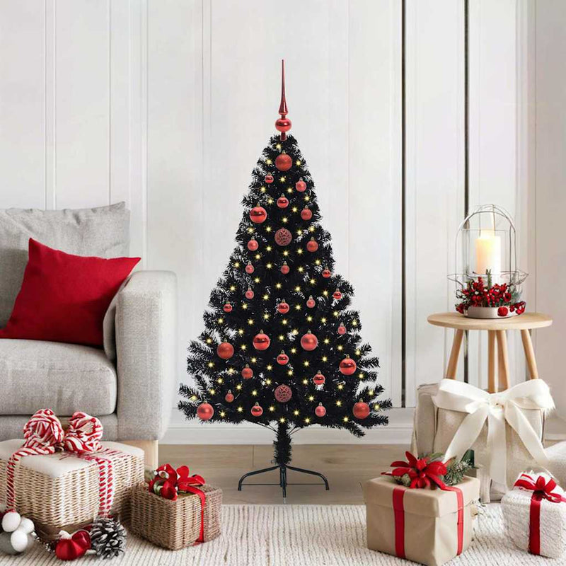 ギャラリービューアに画像をロードする, Vidaxl kunstmatig voorverlicht kerstboom met 150 led zwart 120 cm pvc
