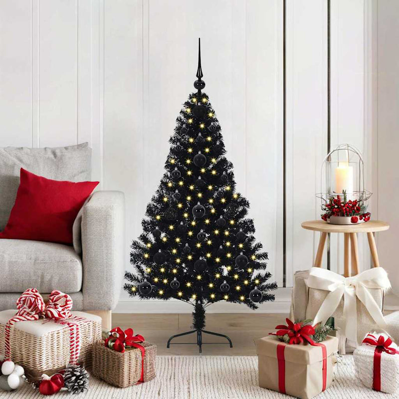 ギャラリービューアに画像をロードする, Vidaxl kunstmatig voorverlicht kerstboom met 150 led zwart 120 cm pvc
